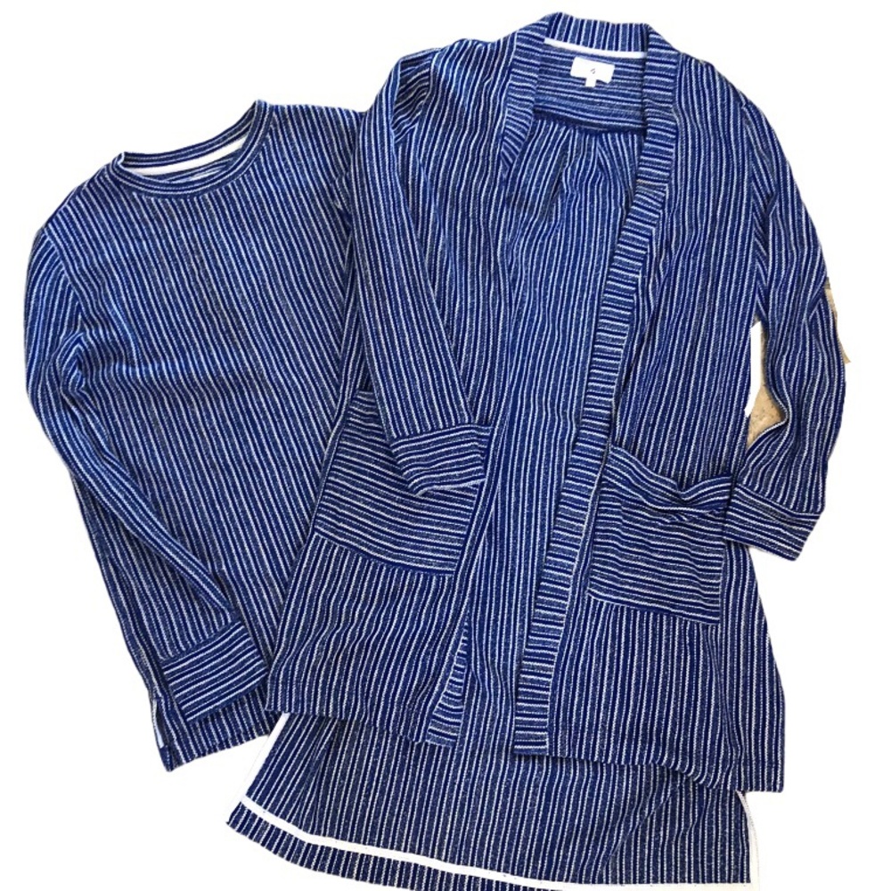 LOU & GREY BLUE TEXTURED STRIPED TWIN SET S